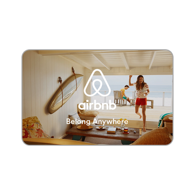 AIRBNB<sup>&reg;</sup> $25 Gift Card - Amazing places to stay and things to do, all around the world. The perfect getaway—everything from lakeside cabins to secluded beach houses to apartments in the heart of the city. Immersive Experiences, from guided tours to lessons to tastings, led by local experts.